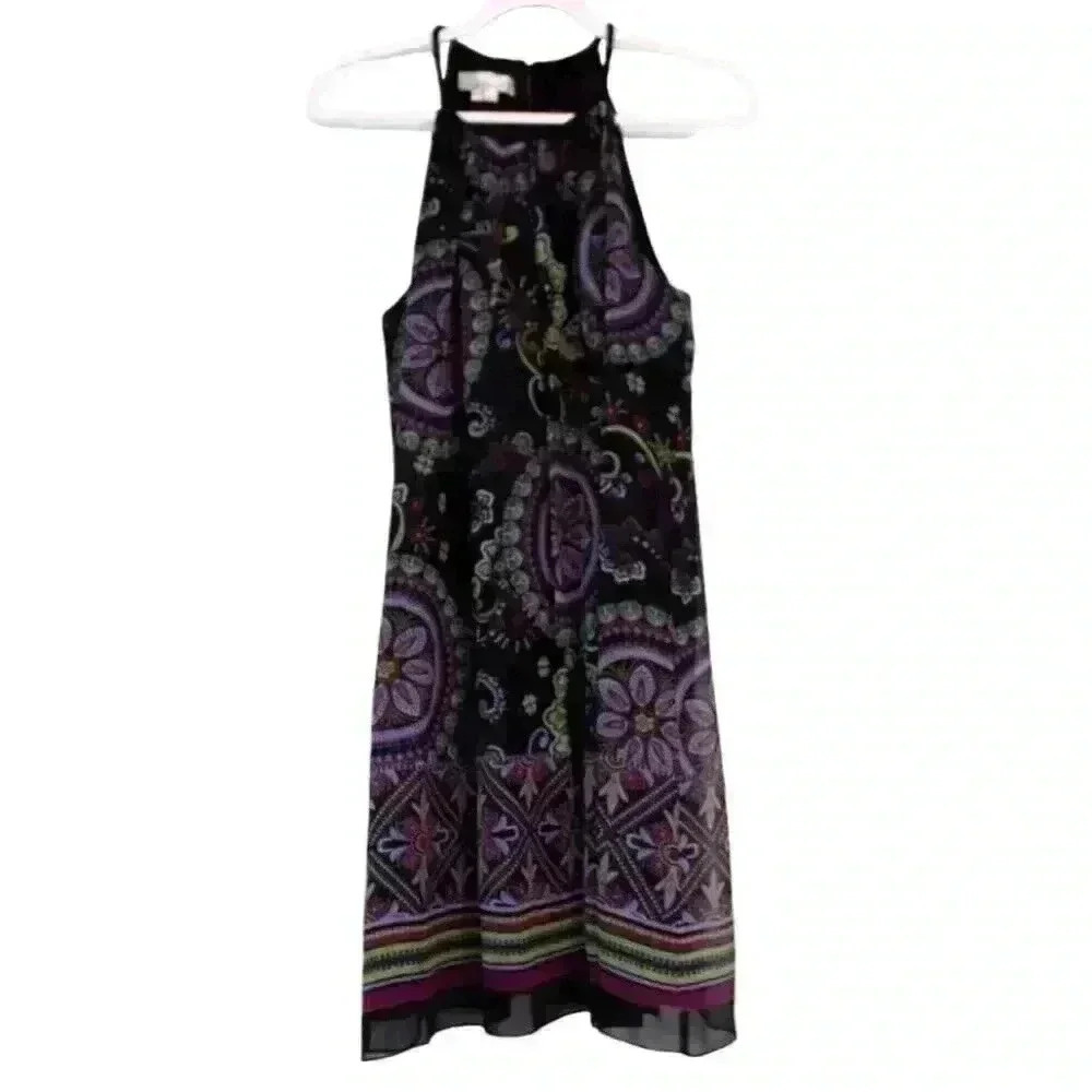 Vintage Y2K Dress Size 14 Halter Silk Retro Paisley Flowy Lightweight Colorful